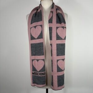 Authentic Moschino Love Heart Square Wool Scarf Pink & Grey